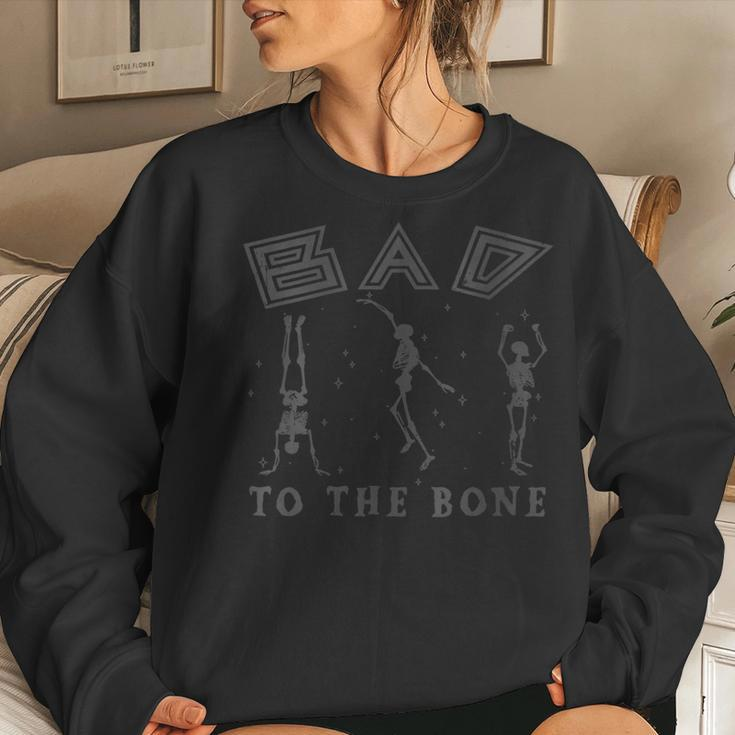 Vintage Dancing Skeleton Bad To The Bone Halloween Women Sweatshirt Gifts for Her