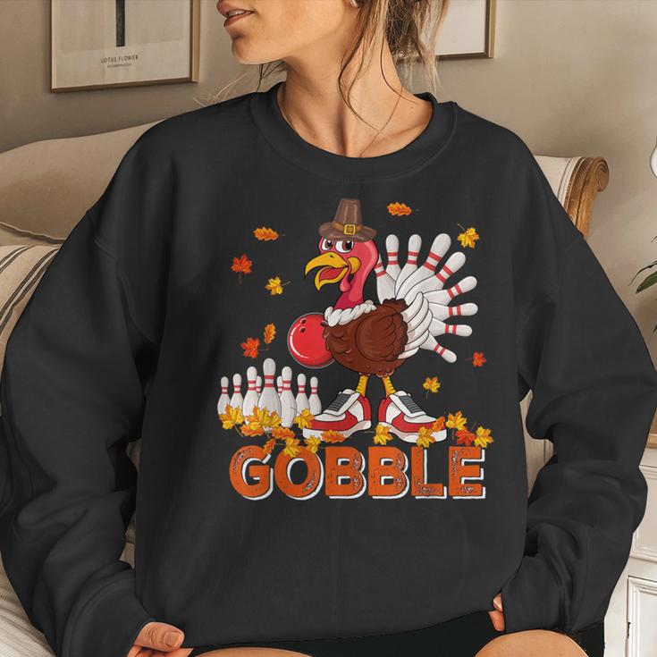 Vintage Gobble Thanksgiving Turkey Playing Bowling Player Women Sweatshirt Gifts for Her