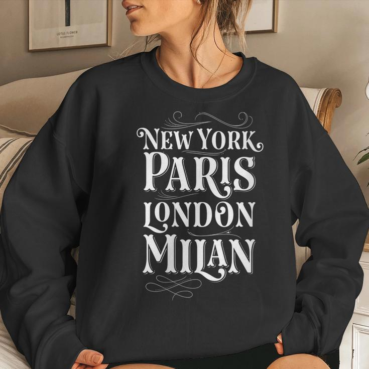 Vintage Paris Style London Milan Nyc Aesthetic Women Crewneck Graphic Sweatshirt Gifts for Her