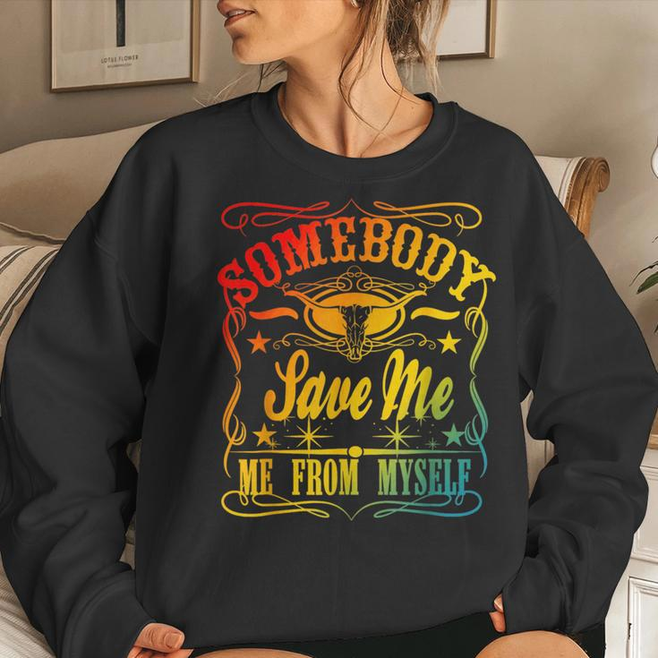Vintage Somebody Save Me Me From Myself Retro Floral Skull Women Sweatshirt Gifts for Her