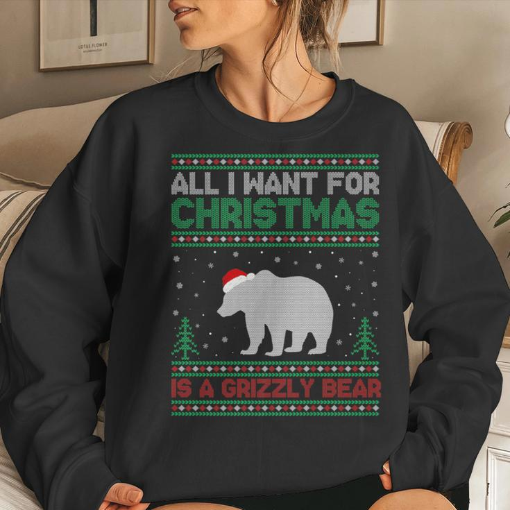 All I Want For Xmas Is A Grizzly Bear Ugly Christmas Sweater Women Sweatshirt Gifts for Her