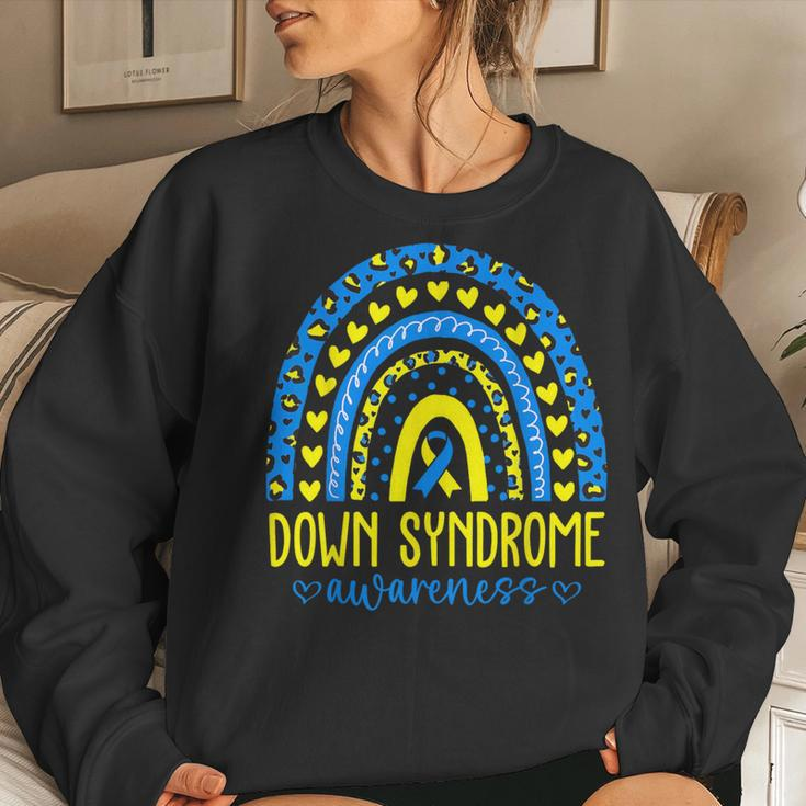 We Wear Blue And Yellow Down Syndrome Awareness Rainbow Women Sweatshirt Gifts for Her