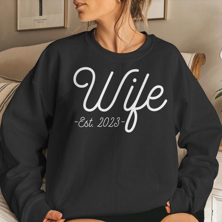 Wife Est 2023 Just Married Honeymoon Wedding Couples Women Crewneck Graphic Sweatshirt Gifts for Her