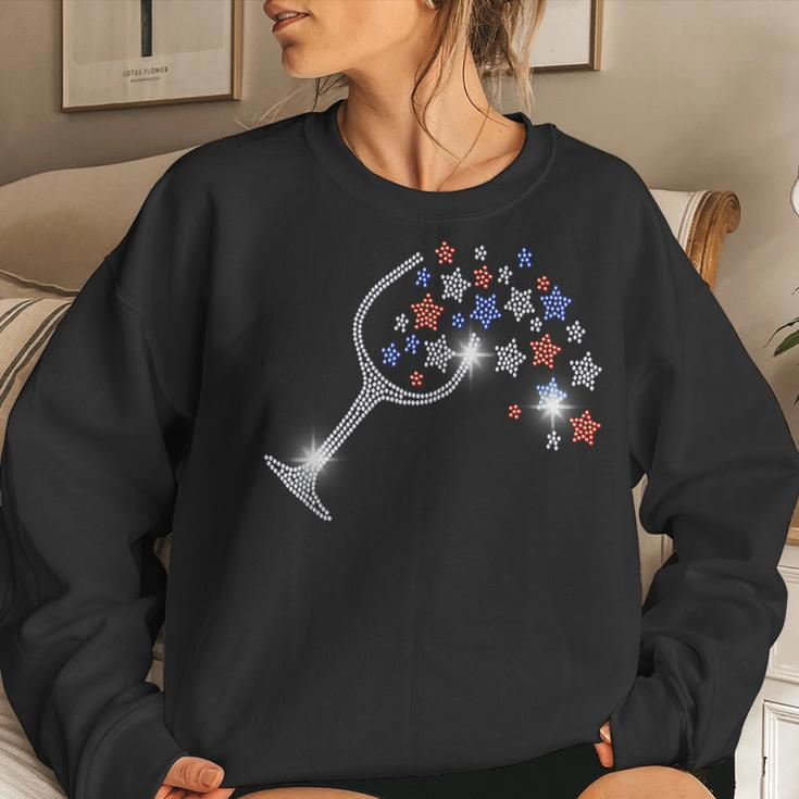 Wine Glass Stars Bling Vintage 4Th Of July Bling Rhinestone Women Sweatshirt Gifts for Her