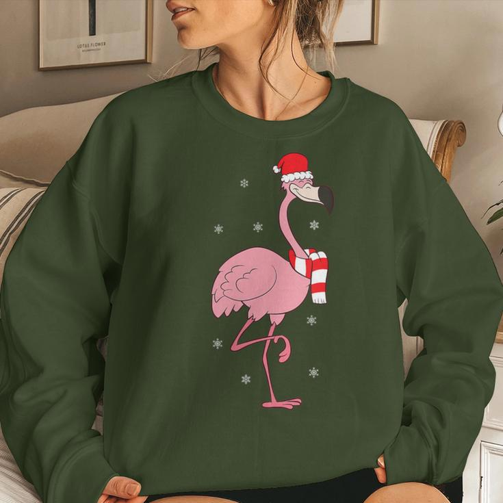 Christmas Flamingo With Santa Hat Cute Christmas Flamingo Women Sweatshirt Gifts for Her