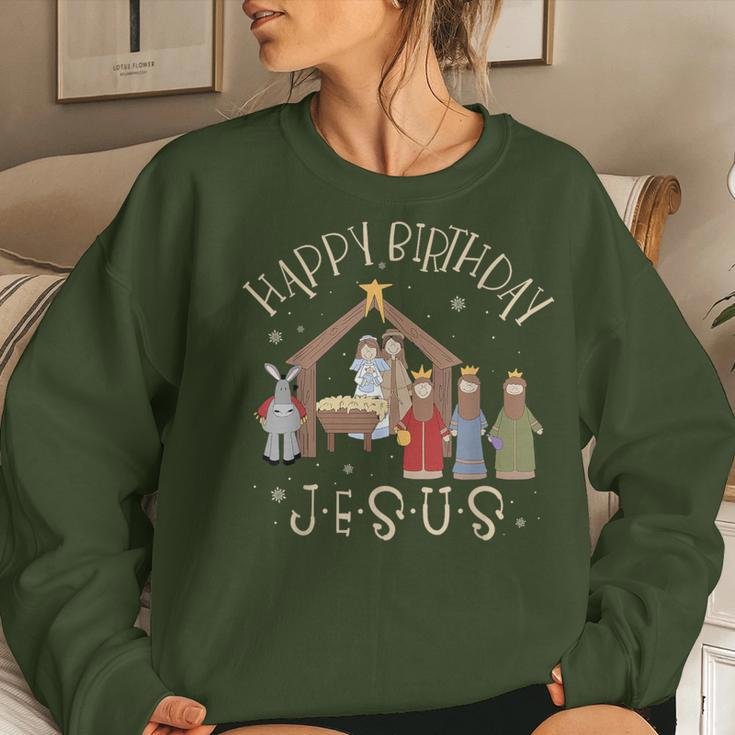 Nativity Happy Birthday Jesus Christmas Nativity Christian Women Sweatshirt Gifts for Her