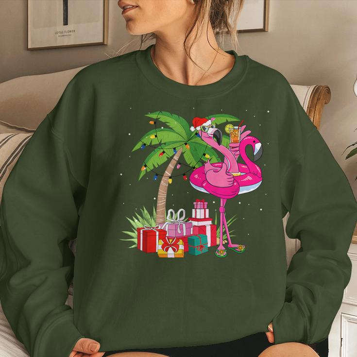 Tropical Pink Flamingo Christmas In July Summer Palm Tree Women Sweatshirt Gifts for Her