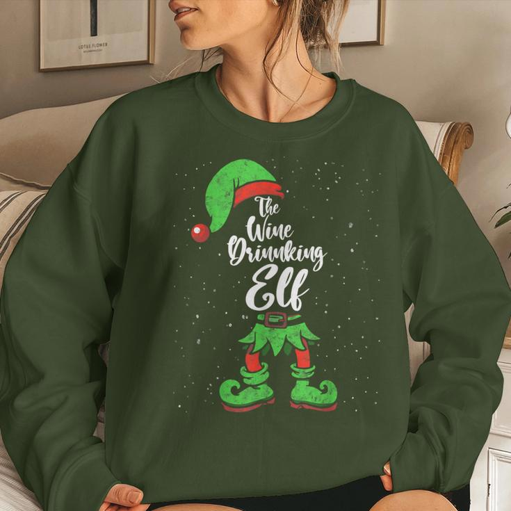 Wine Drinking Elf Matching Family Christmas Pajama Costume Women Sweatshirt Gifts for Her