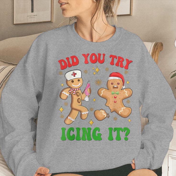 Retro Icu Nurse Christmas Gingerbread Did You Try Icing It Women Sweatshirt Gifts for Her