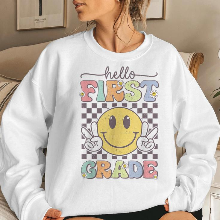 1St Grade Team Back To School Hello First Grade Smile Face Women Sweatshirt Gifts for Her