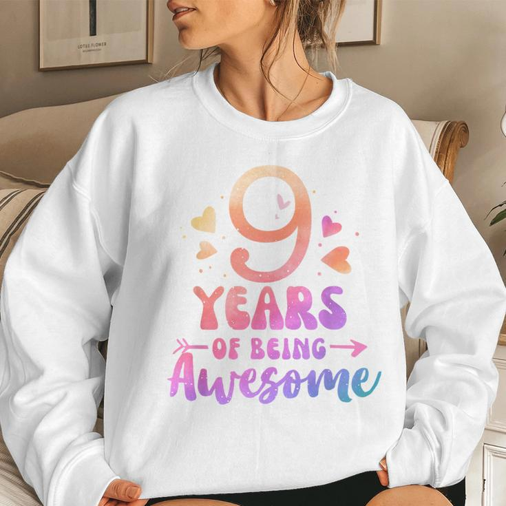 9 Years Of Being Awesome Tie Dye Hearts 9Th Birthday Girl Women Sweatshirt Gifts for Her