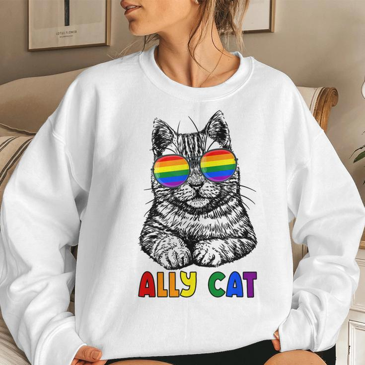 Ally Cat Rainbow Gay Pride Cute Lgbt Animal Pet Lover Women Sweatshirt Gifts for Her