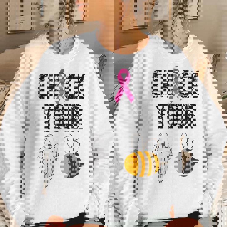 Check Your Boo Bees Breast Cancer Halloween Women Sweatshirt Gifts for Her