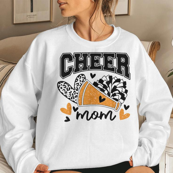 Cheer Mom Biggest Fan Cheerleader Black And Orange Pom Pom Women Sweatshirt Gifts for Her
