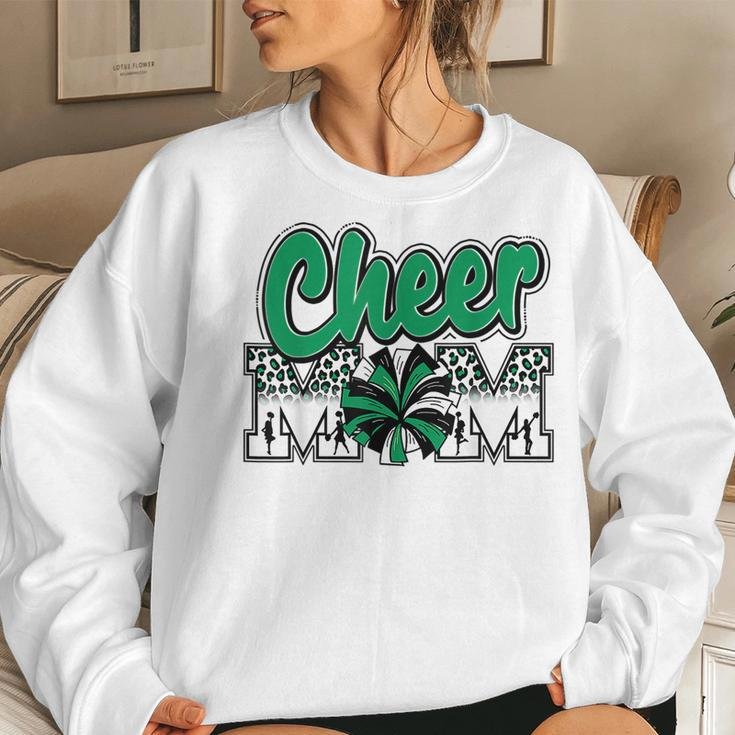 Cheer Mom Green Black White Leopard Letters Cheer Pom Poms Women Crewneck Graphic Sweatshirt Gifts for Her