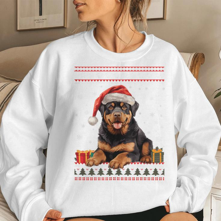 Christmas Rottweiler Dog Santa Hat Ugly Christmas Sweater Women Sweatshirt Gifts for Her