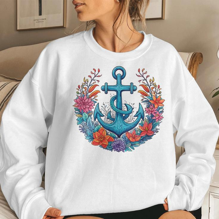 Colorful Flowers s Floral Nautical Sailing Boat Anchor Women Sweatshirt Gifts for Her