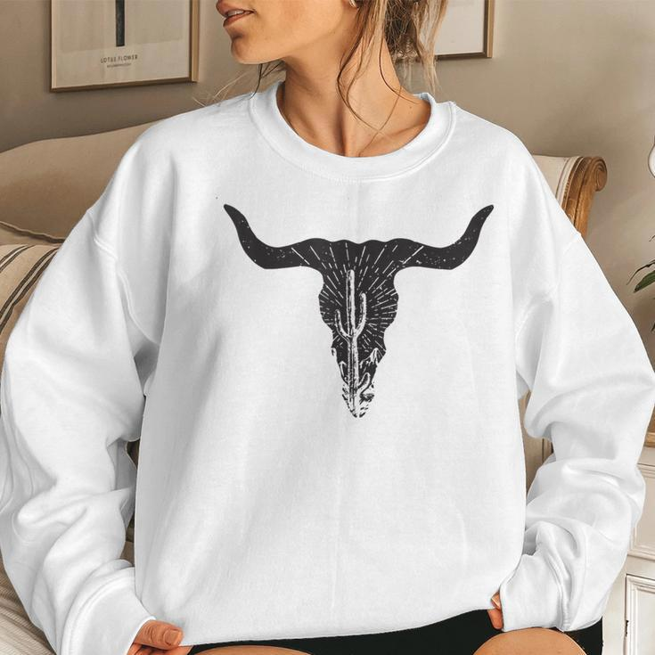 Cow Skull Desert Cactus Boho Longhorn South Western Country Women Sweatshirt Gifts for Her