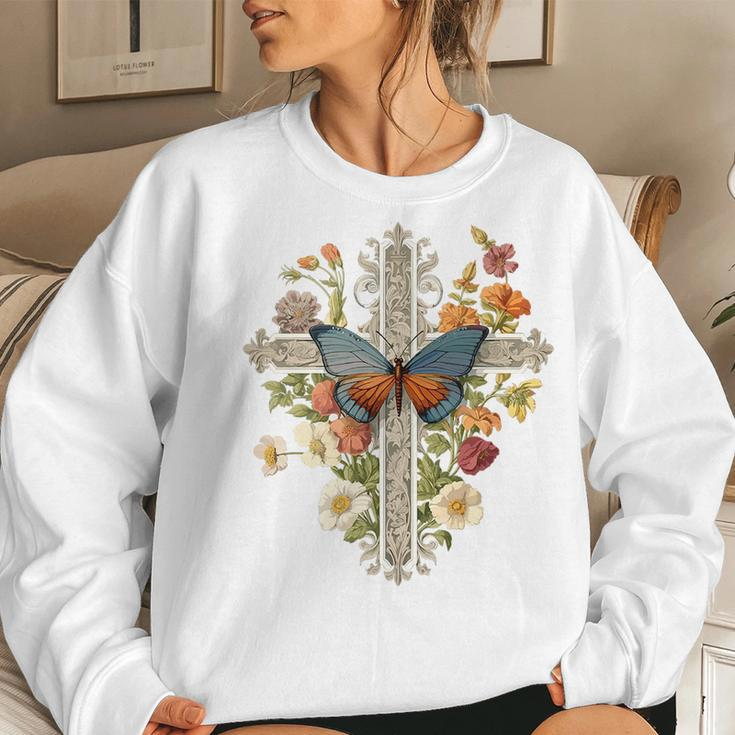 Cute Christian Boho Faith Cross Butterflies Women & Girls Faith Women Sweatshirt Gifts for Her