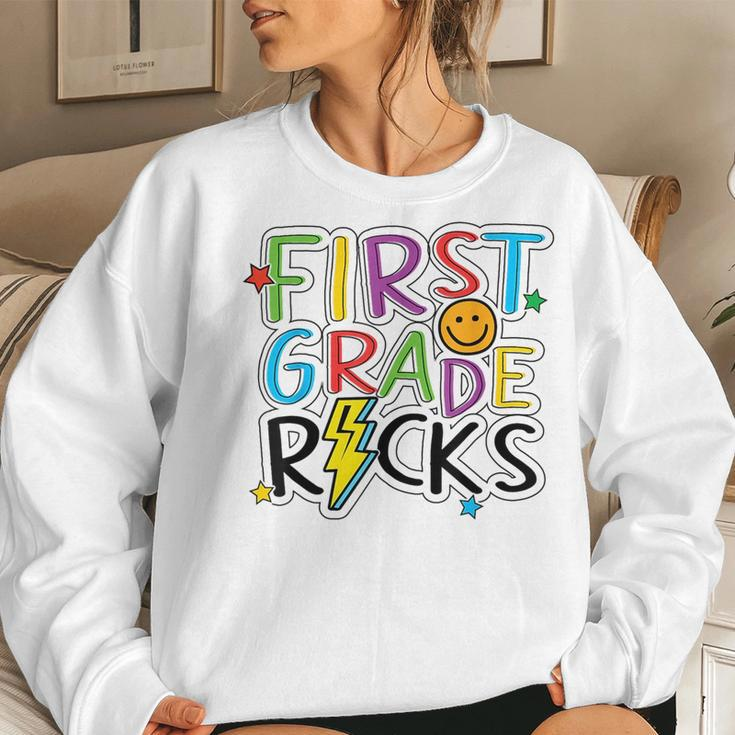 First Grade Rocks Back To School Teacher Students Women Crewneck Graphic Sweatshirt Gifts for Her