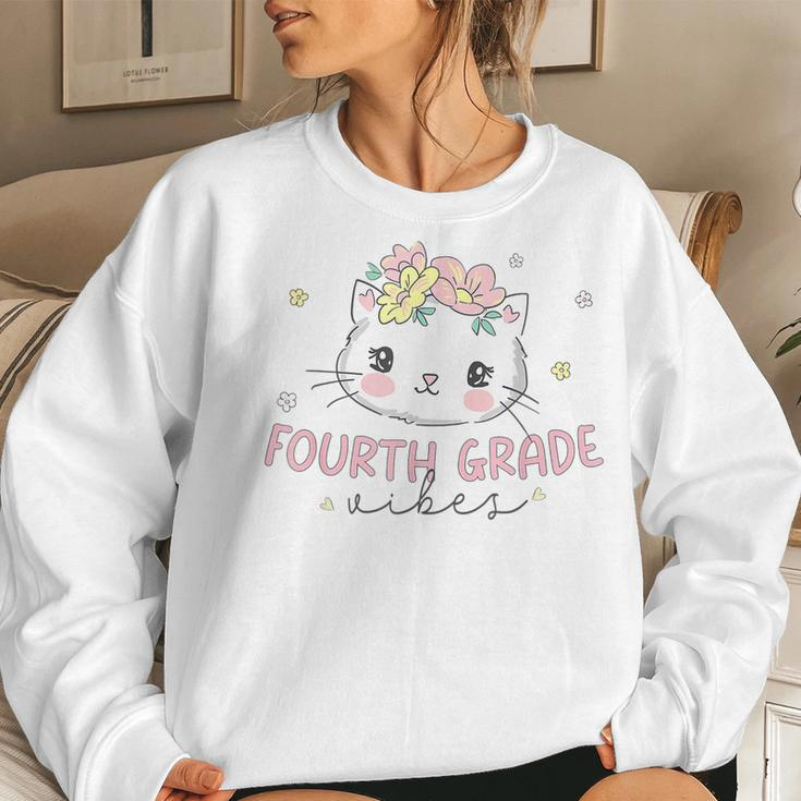 Fourth 4Th Grade Vibes Back To School Cute Cat For Girls Women Sweatshirt Gifts for Her
