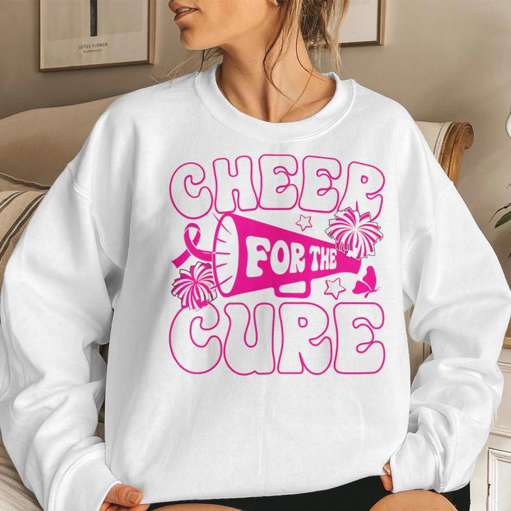 Groovy Cheer For A Cure Breast Cancer Awareness Cheerleading Women Sweatshirt Gifts for Her