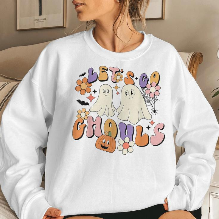 Groovy Let's Go Ghouls Halloween Ghost Outfit For Girl Women Sweatshirt Gifts for Her