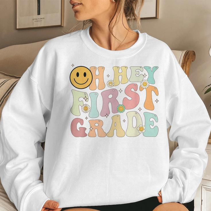 Groovy Oh Hey 1St First Grade Back To School For Teachers Women Crewneck Graphic Sweatshirt Gifts for Her