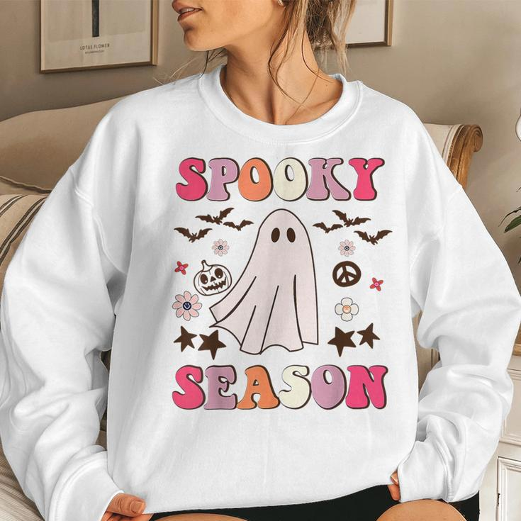 Groovy Spooky Season Cute Ghost Pumpkin Halloween Boys Girls Women Sweatshirt Gifts for Her