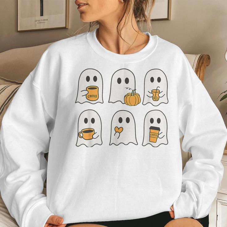 Halloween Iced Coffee Ghost Spooky Season Student Teacher Women Sweatshirt Gifts for Her