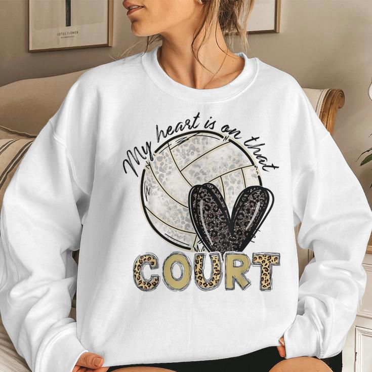 My Heart Is On That Court Volleyball Leopard Volleyball Mom Women Sweatshirt Gifts for Her