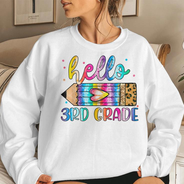 Hello 3Rd Grade Leopard Tie Dye Pencil Cute Teacher Women Sweatshirt Gifts for Her