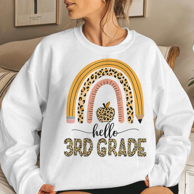 Hello 3Rd Grade Teacher Leopard Rainbow Girls Back To School Women Sweatshirt Gifts for Her