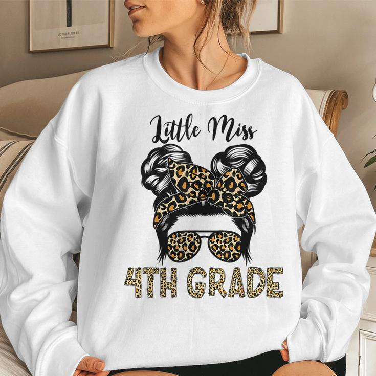 Hello 4Th Grade Messy Hair Bun Girl Back To School First Day Women Crewneck Graphic Sweatshirt Gifts for Her