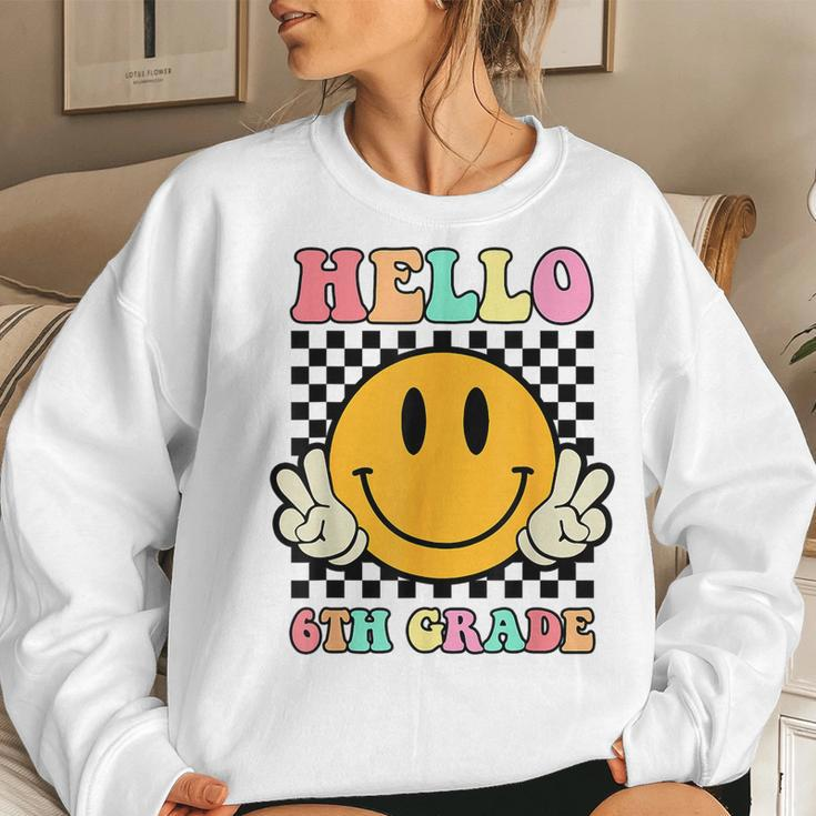 Hello 6Th Grade Hippie Smile Face Back To School First Day Women Sweatshirt Gifts for Her