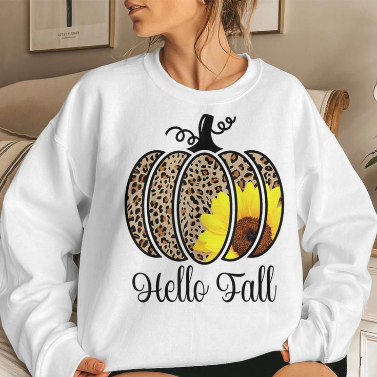 Hello Fall Sunflower Pumpkin Fall Y'all Leopard Autumn Women Sweatshirt Gifts for Her