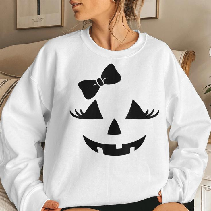 Jack O Lantern Eyelashes Pumpkin Face Halloween Girls Women Sweatshirt Gifts for Her