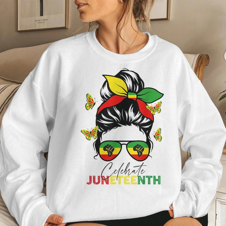 Junenth Celebrate Messy Bun Glasses Black Women Women Crewneck Graphic Sweatshirt Gifts for Her