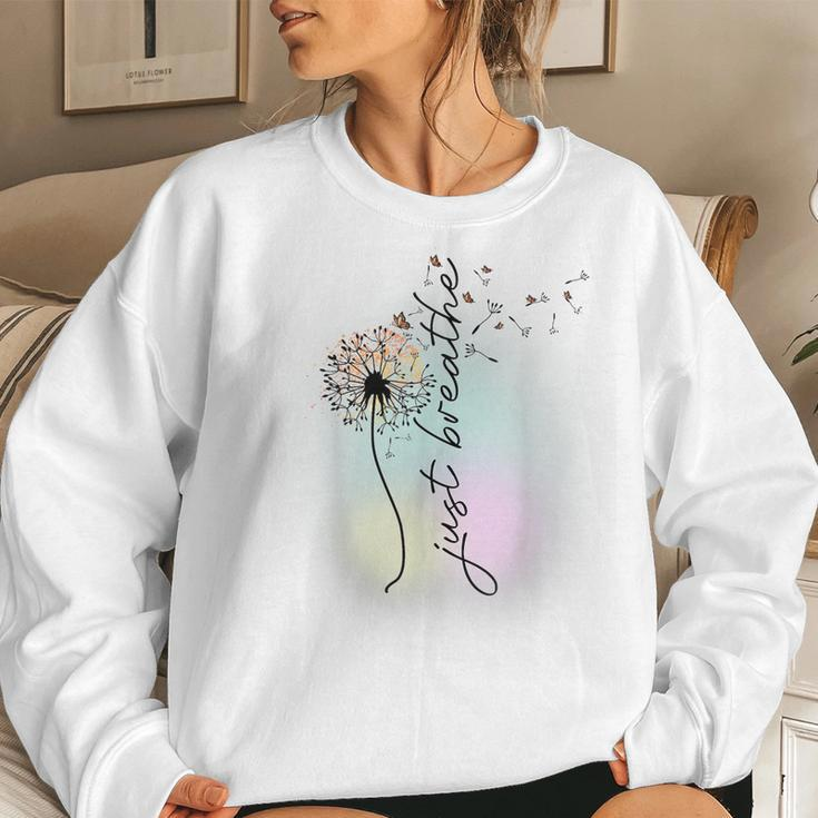 Just Breathe Dandelion Inspirational Quotes Motivational Women Sweatshirt Gifts for Her