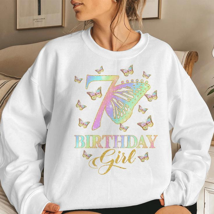 Kids Butterfly 7Th Birthday Outfit 7 Year Old Girl Kids Cute Women Crewneck Graphic Sweatshirt Gifts for Her