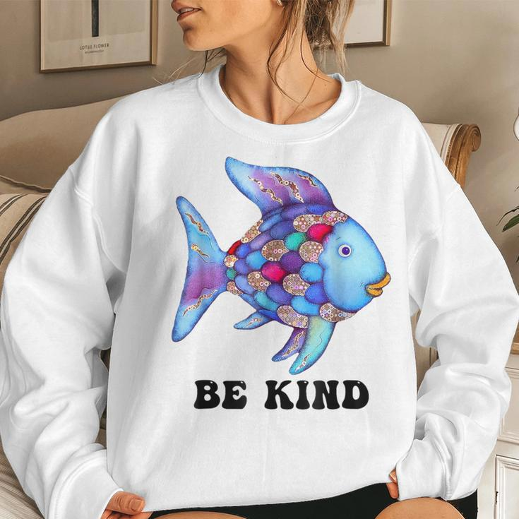 Be Kind Rainbow Fish Teacher Life Teaching Back To School Women Sweatshirt Gifts for Her