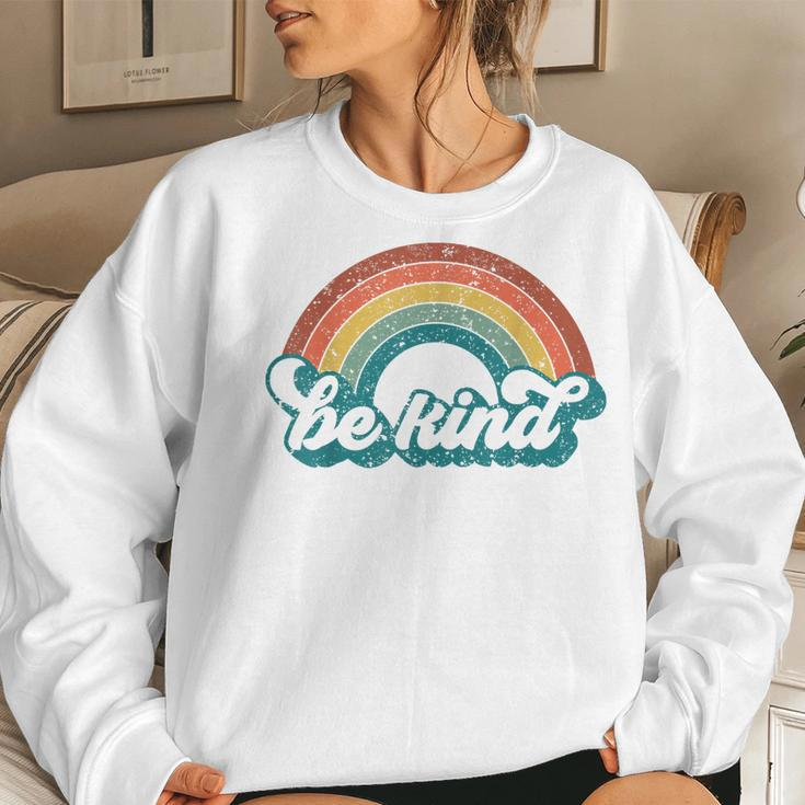 Be Kind Rainbow Lgbt Flag Lgbt Pride Month Retro Vintage Women Sweatshirt Gifts for Her