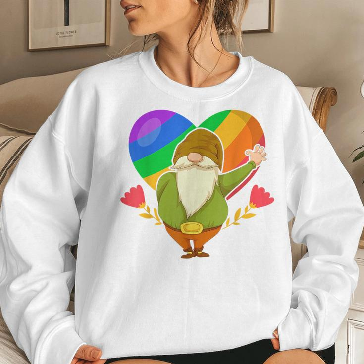 Lgbt Pride Nordic Gnome Rainbow Flag Heart Garden Gnome Women Sweatshirt Gifts for Her