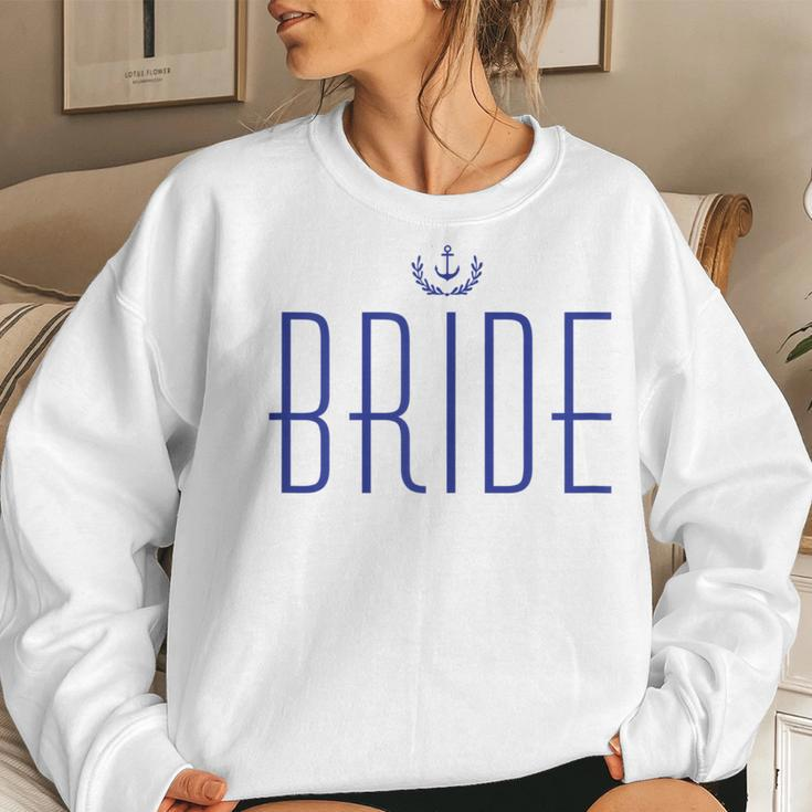 Nautical Bride With Anchor Navy Blue Women Sweatshirt Gifts for Her
