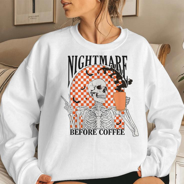 Nightmare Before Coffee Halloween Skeleton Drinking Coffee Women Sweatshirt Gifts for Her