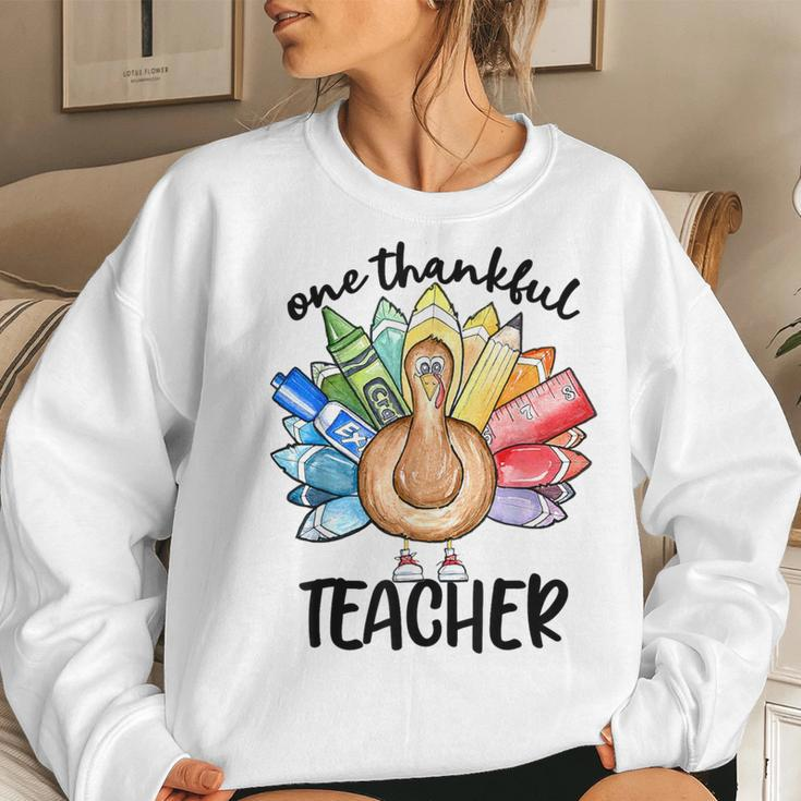 One Thankful Teacher Thanksgiving Turkey Cute Pencil Women Sweatshirt Gifts for Her