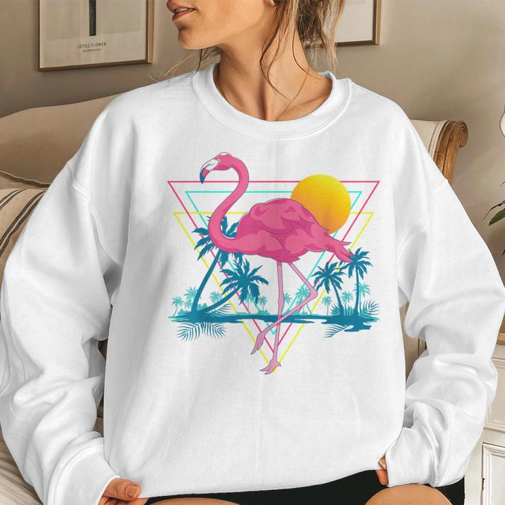 Pink Flamingo Beach Summer Vibes Palm Trees Tropical Summer Women Sweatshirt Gifts for Her