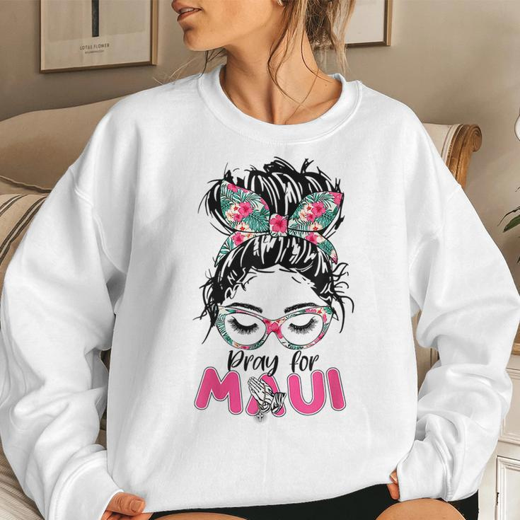 Pray For Maui Hawaii Strong Messy Bun Girls Women Sweatshirt Gifts for Her