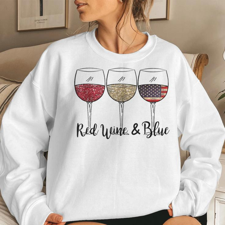Red Wine & Blue 4Th Of July Usa American Flag Wine Patriotic Women Sweatshirt Gifts for Her