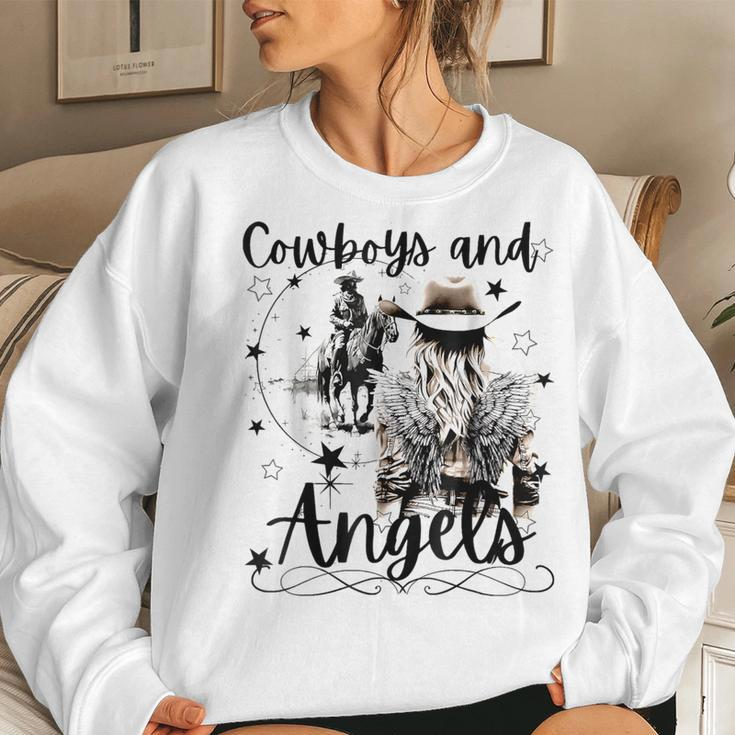 Retro Desert Cowboys And Angels Western Country Cowgirl Women Sweatshirt Gifts for Her
